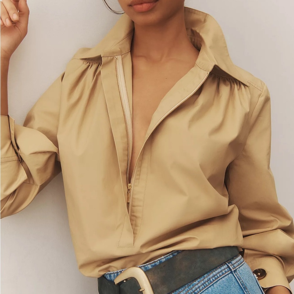 Mare Mare Anthropologie Women’s Long-Sleeve Henley Blouse Top in Brown S
